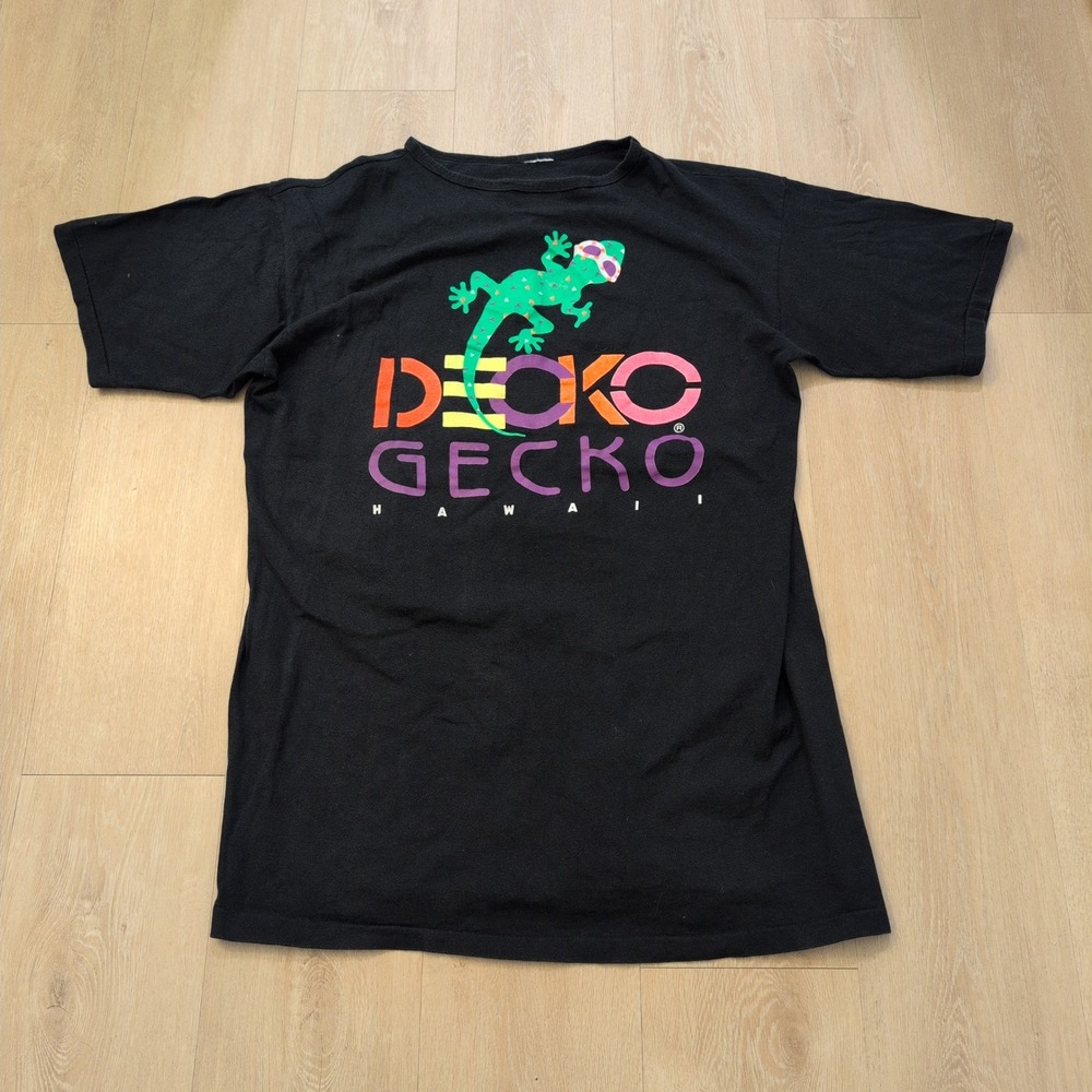 VTG Gecko Hawaii Men's XL Shirt Maui Skater Surf Lizard Reptile Black
